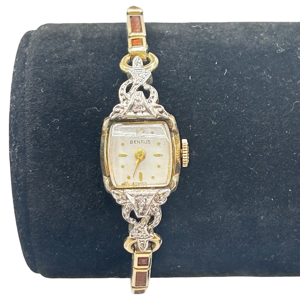 Vintage Benrus Womens Cocktail Watch 10K RGP Bezel Art Deco Expansion Band Swiss